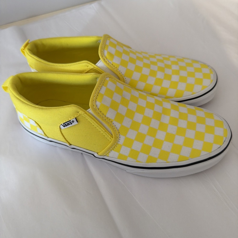 Vans Classic Slip On Checkerboard Yellow White Skate Shoe Casual Trainers Size 6
